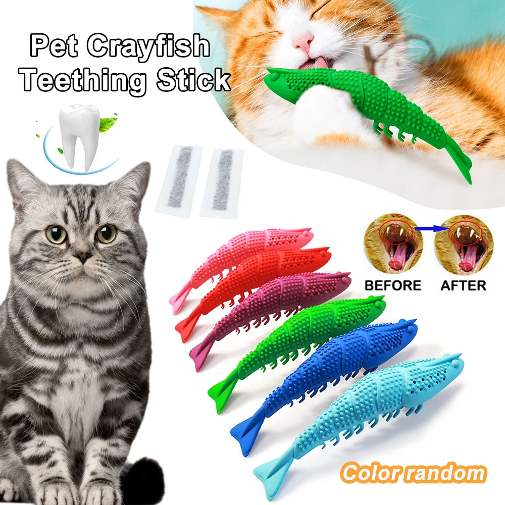 Pet Silicone Toy Cat Fish Shape Toothbrush lobster Catnip Interactive Chew Clean Teeth Toy Cats Toys Resistance 2