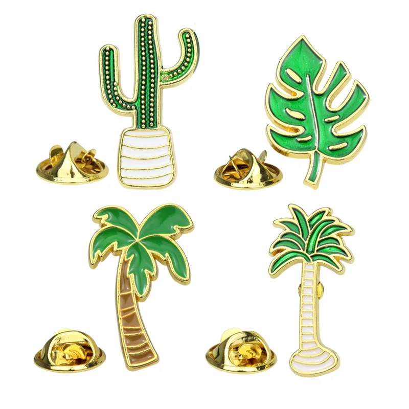 Mutil Plant Design Enamel Pins Cusotm Cactus Coconut Palm Tree Leaf Lapel Pins Badge