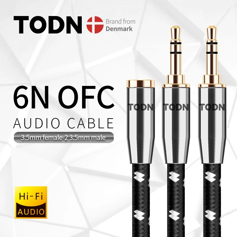 Todn Audio Splitter Headphone Adapter high end hifi 3.5mm AUX Cable for Computer 1 famale to 2 male Y Splitter Headset to PC Ada