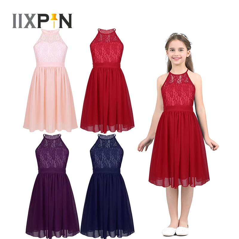 

New Summer Lace Chiffon Flower Girl Dress For Weddings Bridesmaid Kids Dresses For Girls Princess Birthday Paheant Party Dress