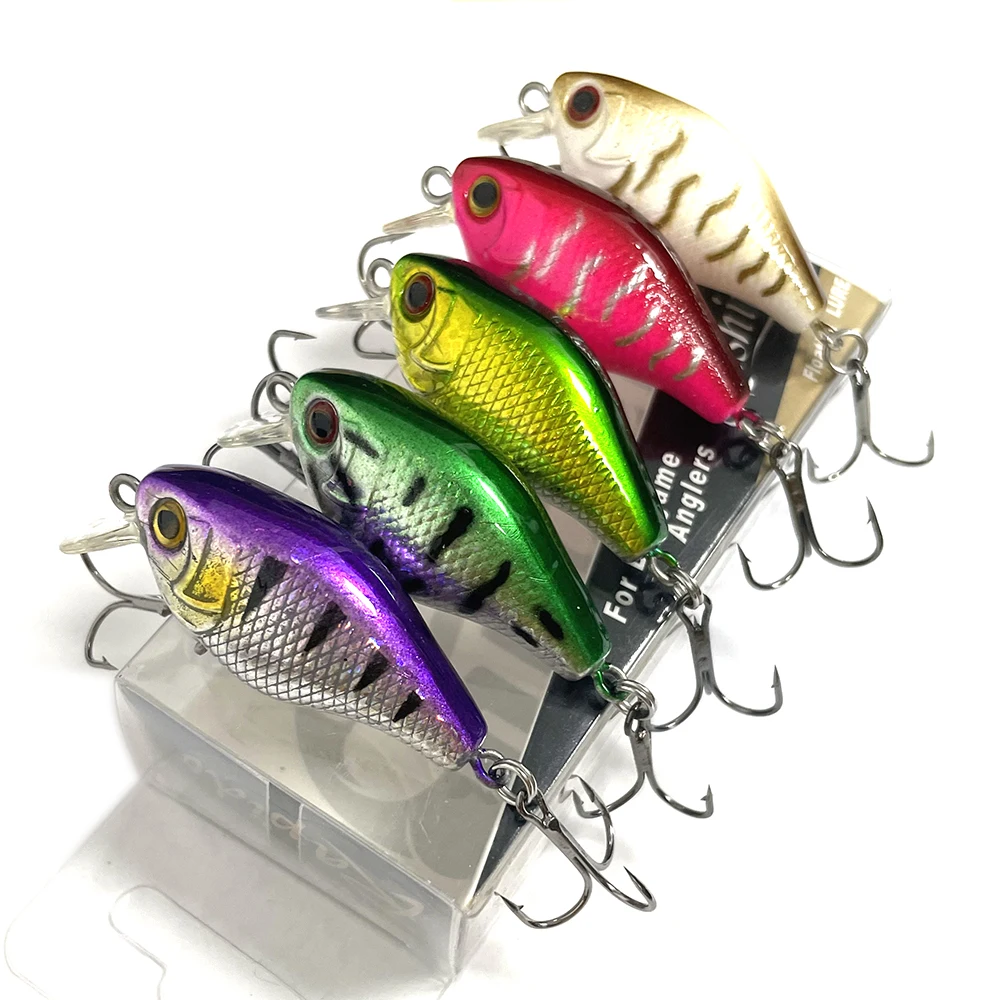 5pcs 40mm 5.9g Long Distance Hard Fishing Lures Crank Baits Mino w/ PVC Display Box