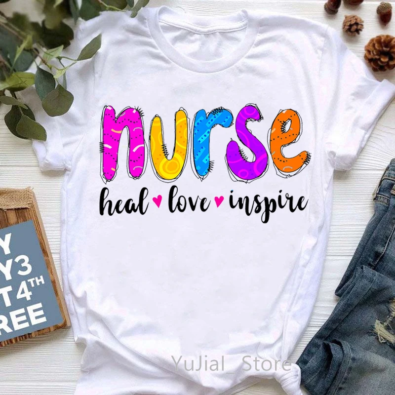 

Funny Leopard Nurse Letter Print Women'S T-Shirts Heal Love Inspire Tshirt Femme Harajuku Kawaii Clothes Summer Tops Tee Shirt