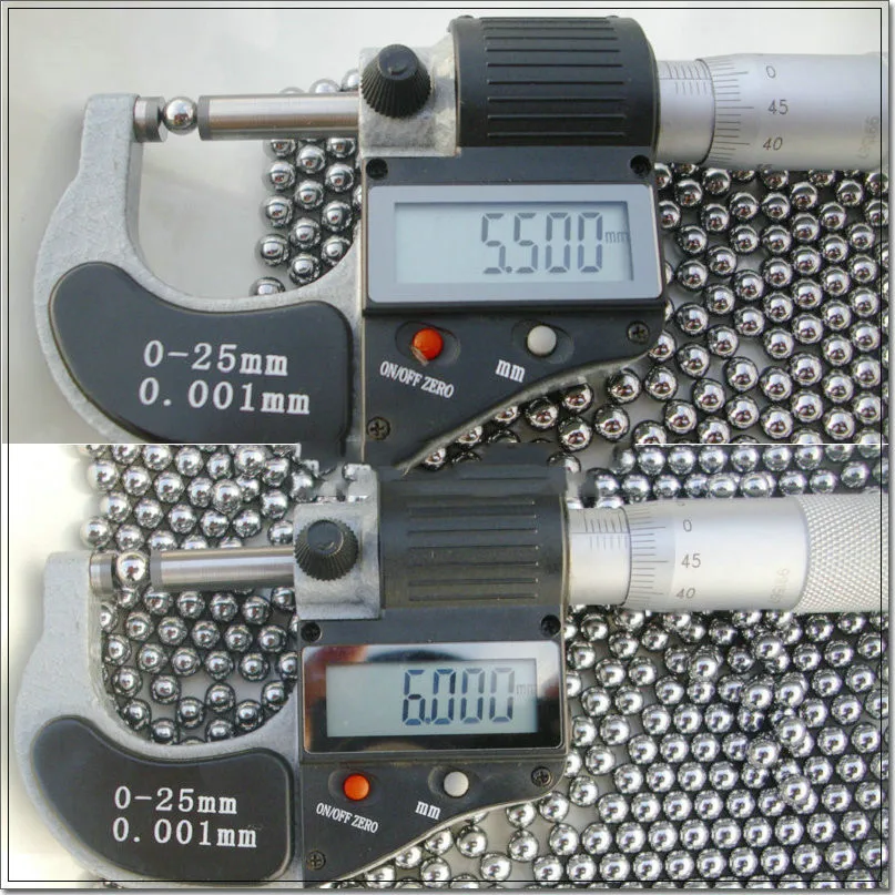 500 Stück, Durchmesser 5, 5,4, 5,45, 5,47, 5,48, 5,5, 5,51, 5,56, 5,6, 5,95, 6, 6,01 mm, Kugeln aus hochlegiertem Stahl, für Kugellager, Schleuder, Jagdmunition. – Detail 1