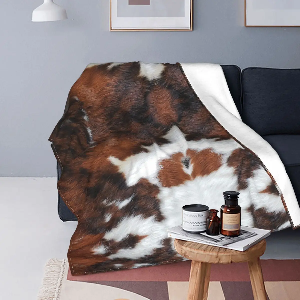 

Cowhide Rodeo Fuzzy Blanket Animal Fur Skin Leather Texture Funny Throw Blankets for Sofa Bedding Lounge 150*125cm