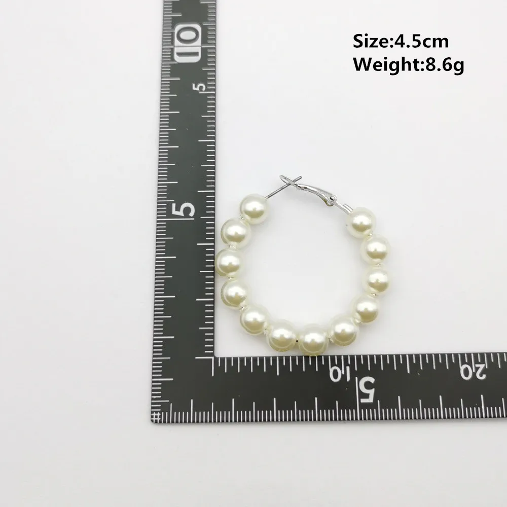 Women Elegant White Pearl Round Circle Hoop Earring Oversize Pearl Geometric Ear Rings Fashion Jewelry