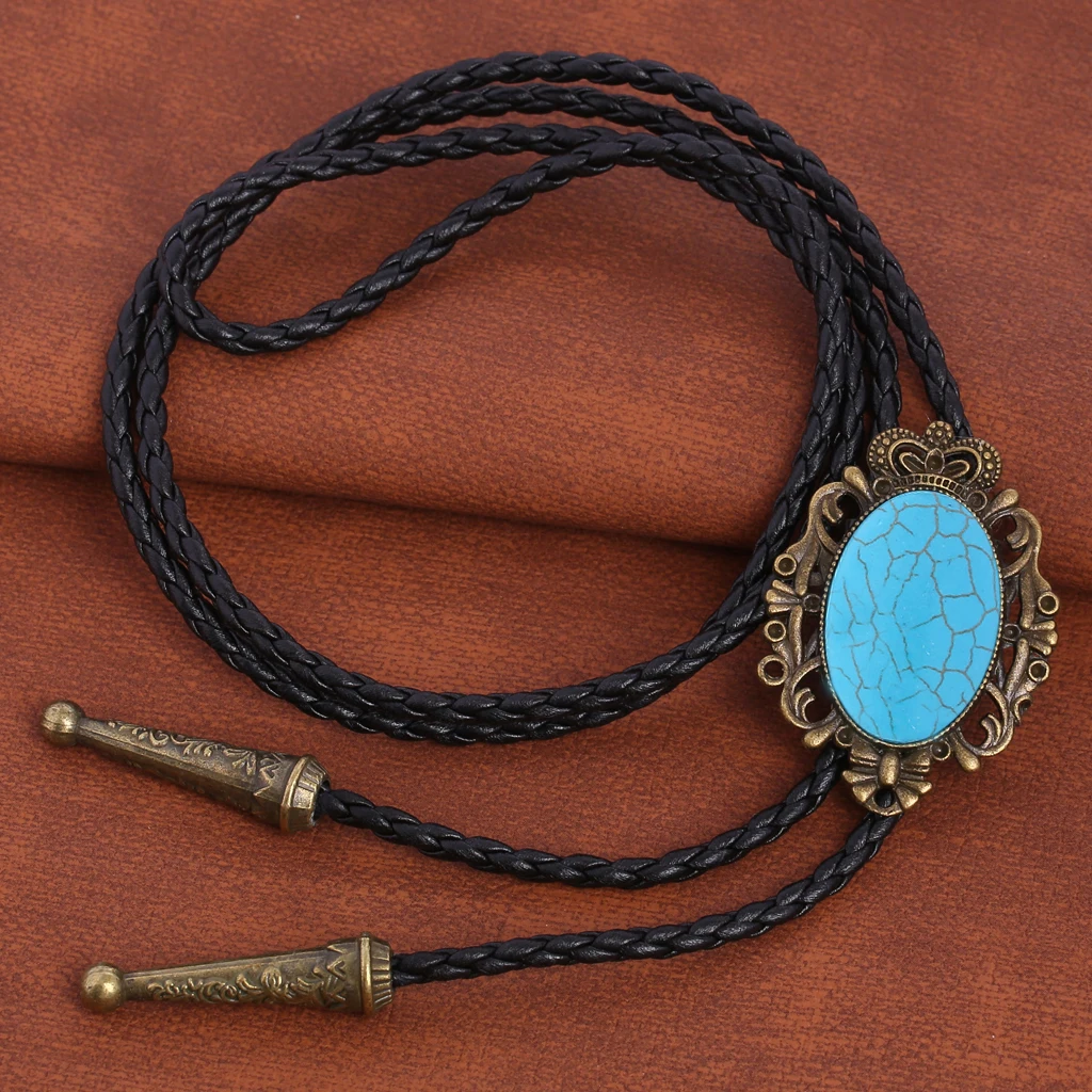 BRONZE GEM Bolo Tie Western Cowboy Opal Rodeo Leather Necktie
