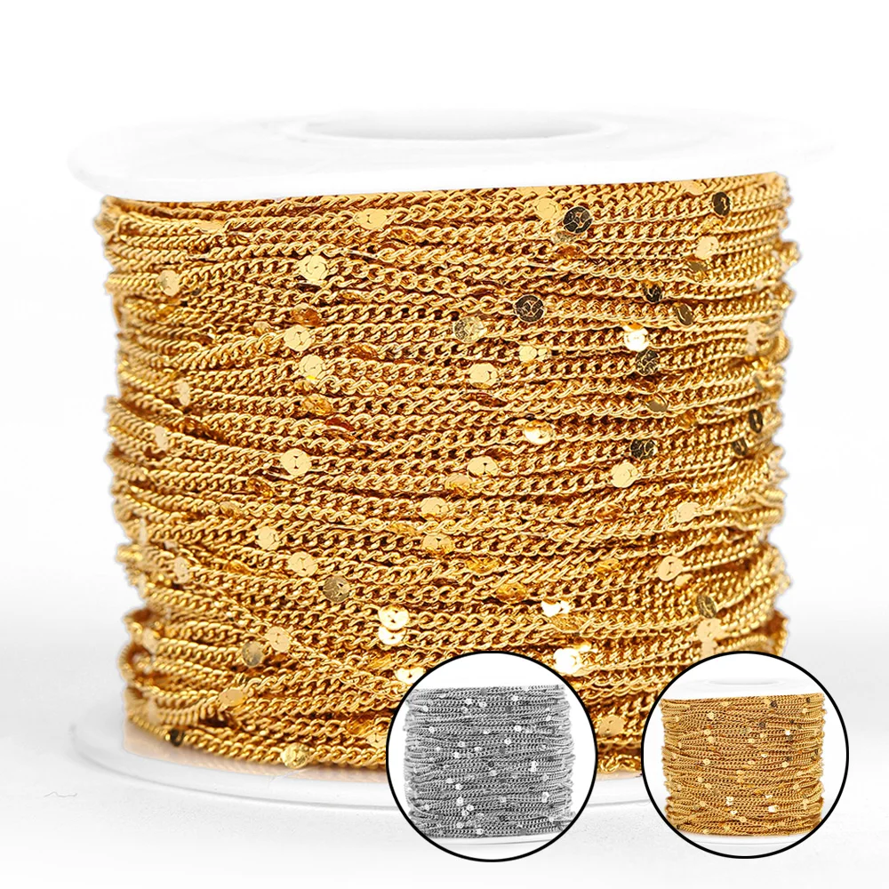 10meters/2meters Stainless Steel Sequins Chain for Jewelry Making Findings DIY Gold Color Bracelets Necklace Chain Accessories