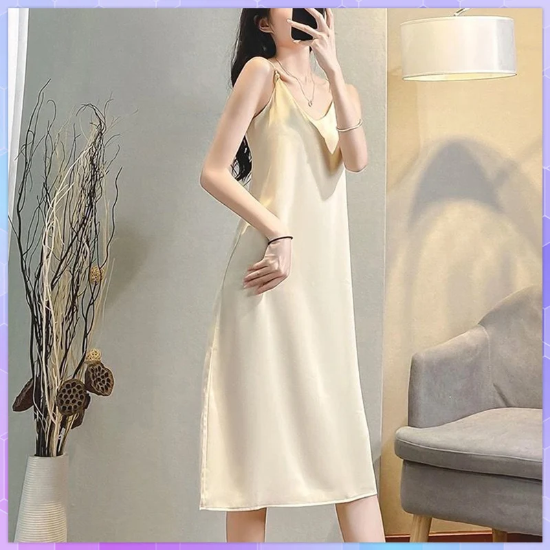 Robe longue en Satin pour femmes, tenue de soirée luxueuse et brillante, Sexy, Imitation soie, mode dames, décontractée et élégante