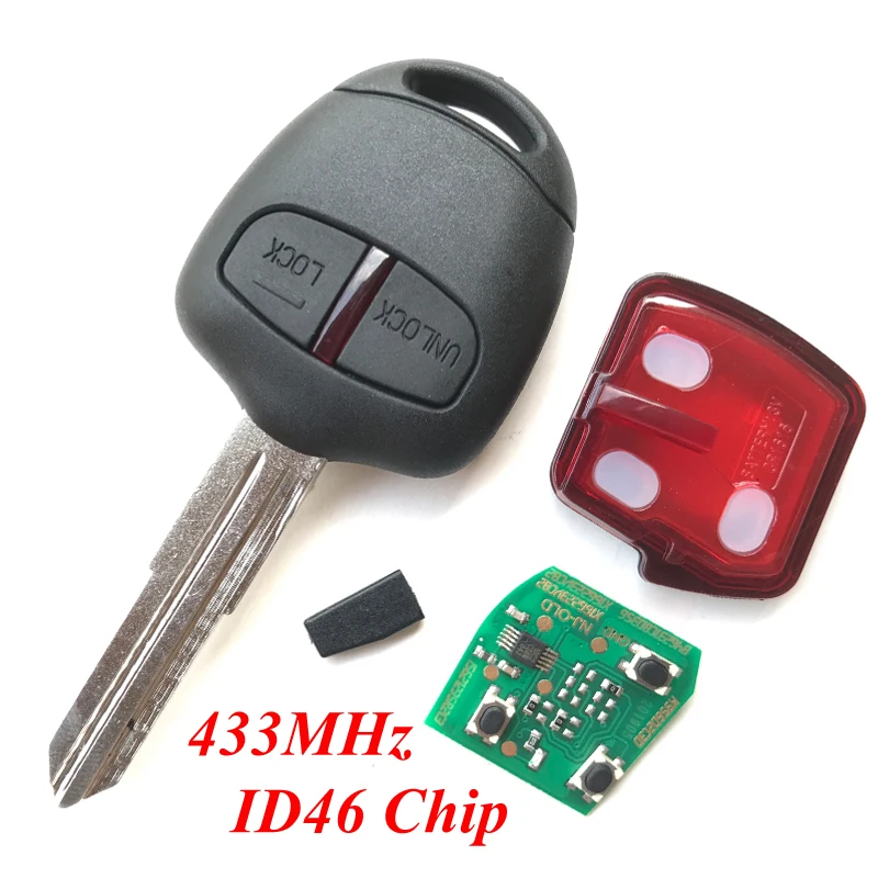 2 Bottoni 433MHz Chiave A Distanza per MITSUBISHI Shogun Pajero Triton Completa chiave di Auto con ID46 L200 Chip MIT8 Lama