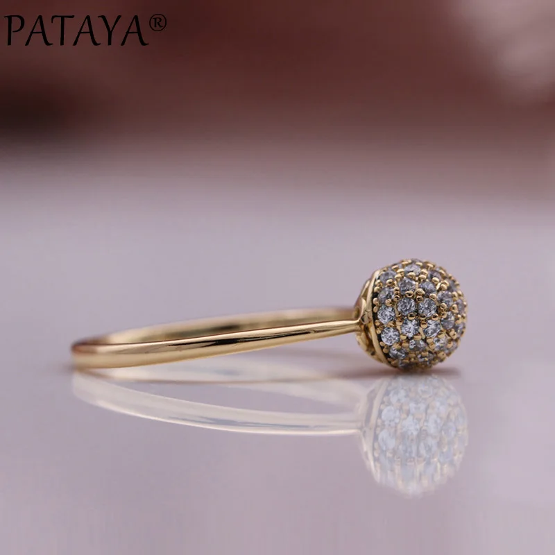 PATAYA New 585 Rose Gold Color Spherical Rings Micro Wax Inlay Natural Zircon Trend Women Rings Wedding Luxury Fashion Jewelry