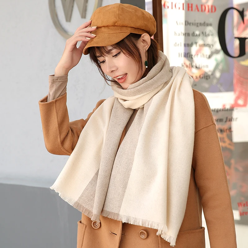 100% 순수 모직 스카프 여성 럭셔리 Shawls 및 랩 Pashmina 겨울 따뜻한 스카프 숙 녀 스트라이프 캐시미어 스카프 Echarpe Femme