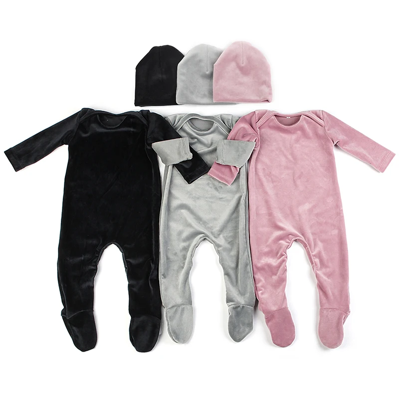 Newborn Baby Clothes Boy Girl Romper Autumn Winter Warm Jumpsuit Infant Outfits 0-9Month Unisex Coat Beanie Hat Set Suit