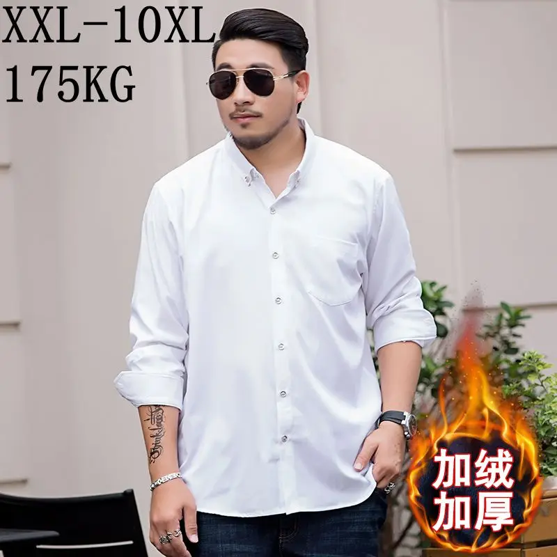 

Size 10XL 8XL 7XL 2019 New Winter Thick Fleece Shirt Men Keep Warm Dress Shirts Male Clothes Social Business Winter Casual Shirt