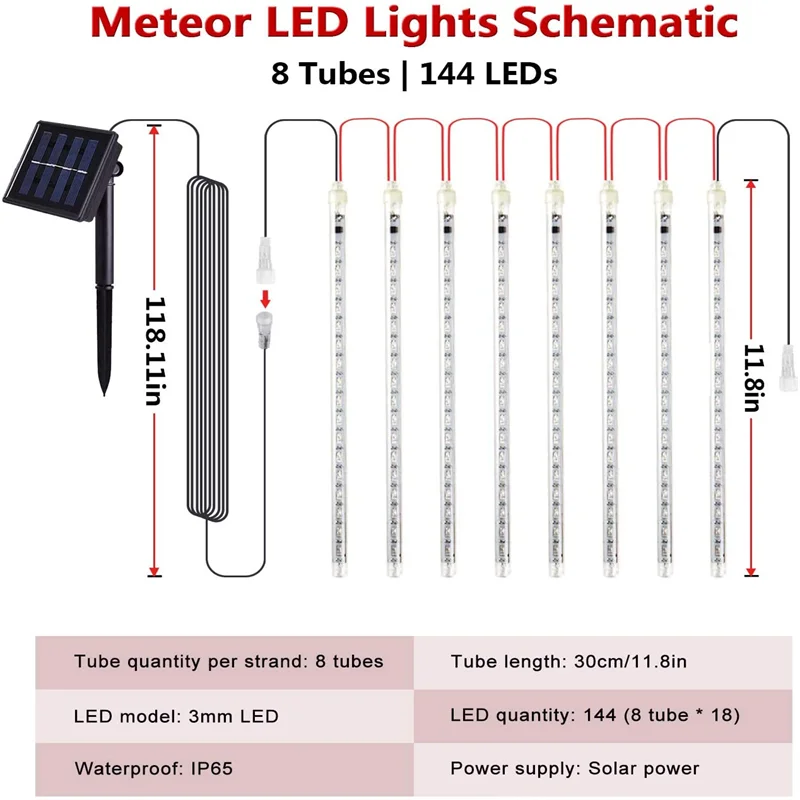 Christmas Lights Meteor Shower Falling Rain Light Outdoor Waterproof LED String Lights for Home Holiday Christmas Wedding Party