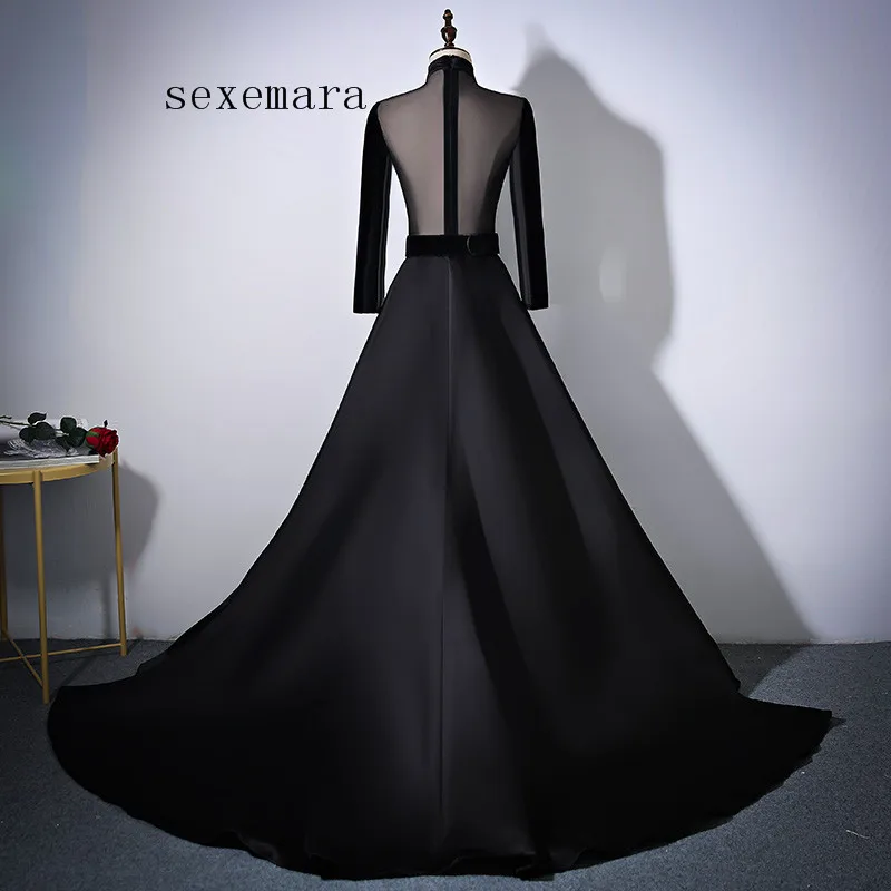 Robe de soirée formelle noire, robe de mère de la mariée, vintage, col haut, manches longues, personnalisé, livraison gratuite, nouvelle collection 2018