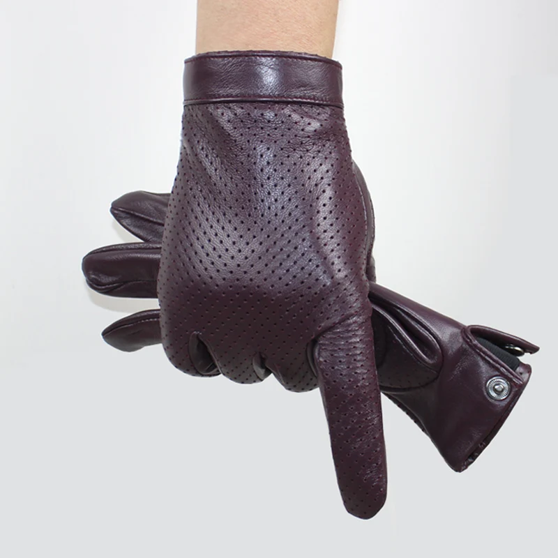 High-end new products fashion men\'s sheepskin gloves touch screen mesh breathable thin silk riding leather gloves autumn