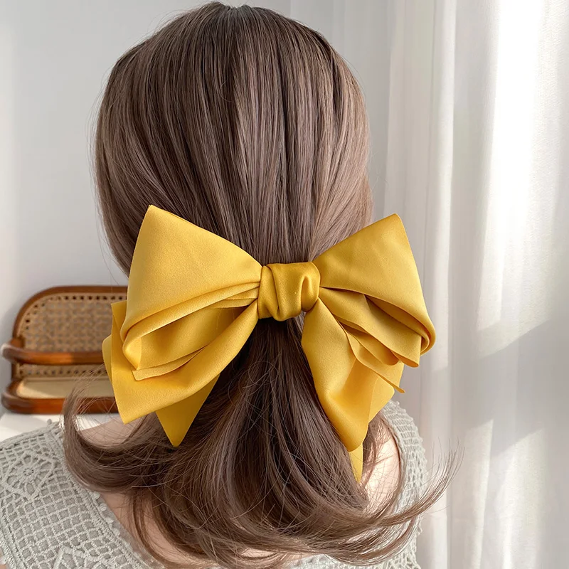 New Fashion Barrette For Women Girls High Quality Multi-layer Big Hair Clip Hairpin Bow Knot Satin Solid Color Accessories Hot