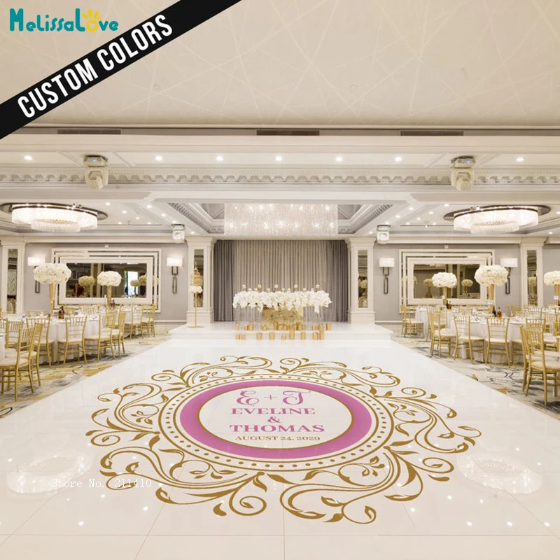 Blush and Gold Wedding Dancing Floor Sticker Monogram Dance Vinyl Decals Peel and Stick Murals Removable YT6356