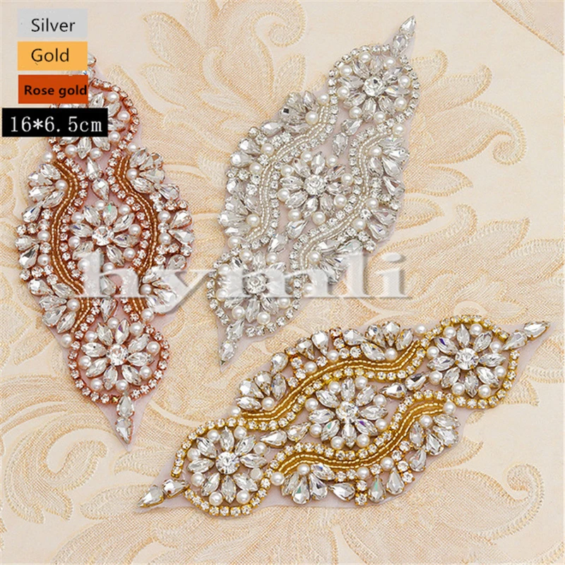 1PCS rhinestone applique handmade bridal belt rhinestone accessories gold, silver, rose gold DIY Apparel Sewing & Fabric