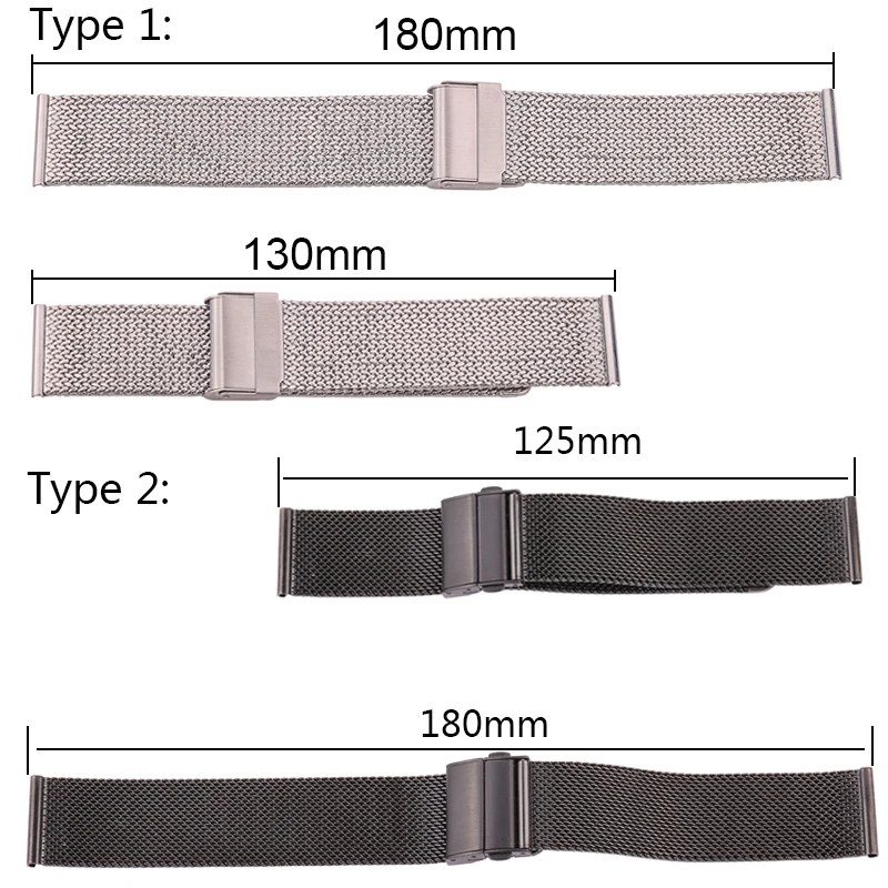 Stainless Steel Milanese Loop Watch Bracelet Women Men Replacement Strap Watchband 16mm 18mm 20mm 22mm Silver Black