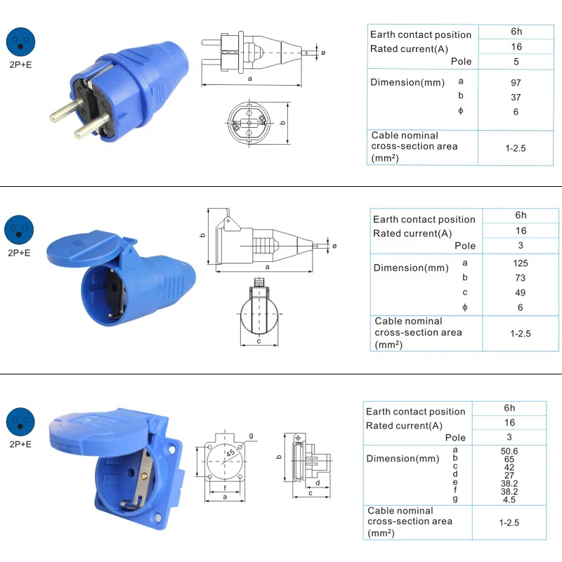 16A 220V-240V 2P+E IP44 European specifications air conditioning Industrial Plug Socket for cable Electric Power Connector