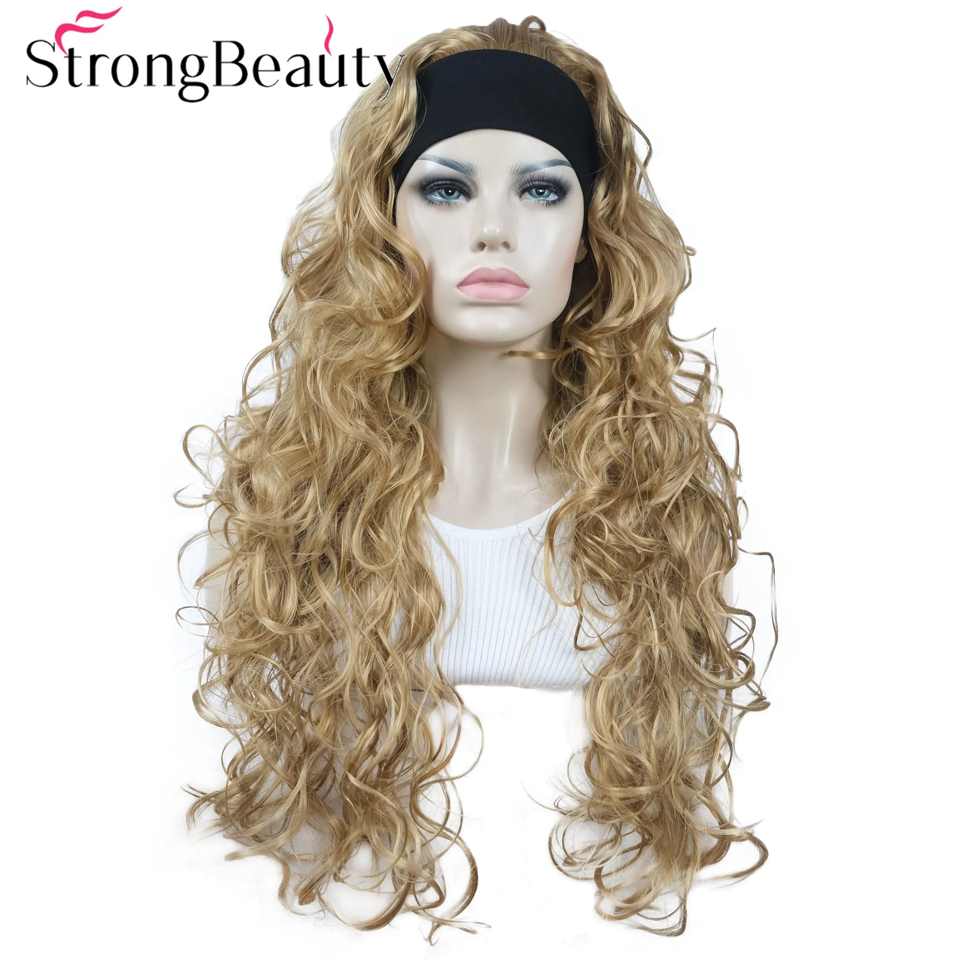 

StrongBeauty 26inch Long Curly Wigs Synthetic Half Wig With Headbands Natural Cut Style Women Hair