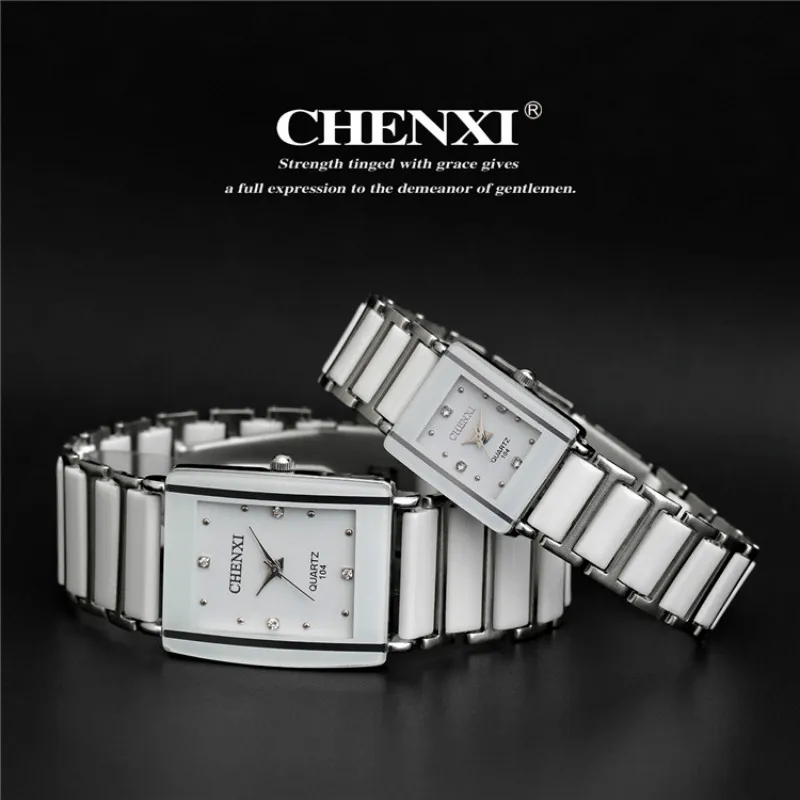 CHENXI Fashion Rectangle Watches Men Black Watches Simulated Ceramics Quartz Wristwatches Men Relogio Masculino Reloj Hombre