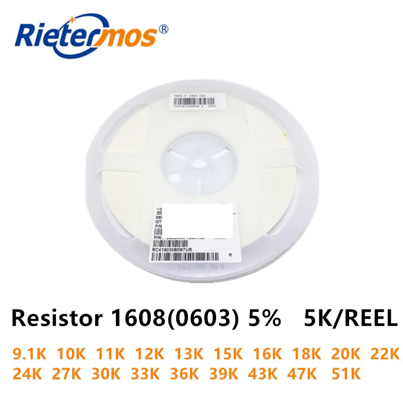 Resistor 1608 0603 5% J  9.1K 10K 11K 12K 13K 15K 16K 18K 20K 22K 24K 27K 30K 33K 36K 39K 43K 47K  51K UNI-ROYAL