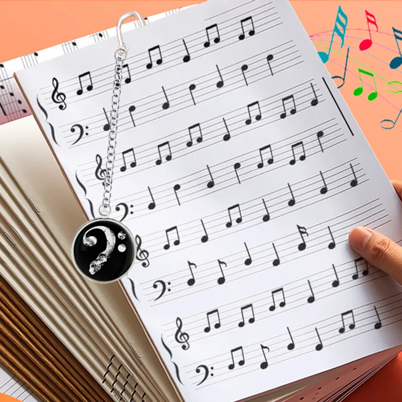 Music Notes Metal Bookmark Piano Pendant Icon Treble Clef BASS Sharp Whole Note Symbol For Reading Musical Book Mark Notebook