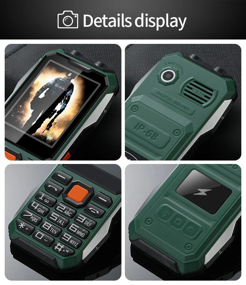 Slim Rugged Outdoor Phone Dual SIM Big Button Long Standby Blacklist Loud Speaker Two Flashlight SOS Dialing MP3 Video Player