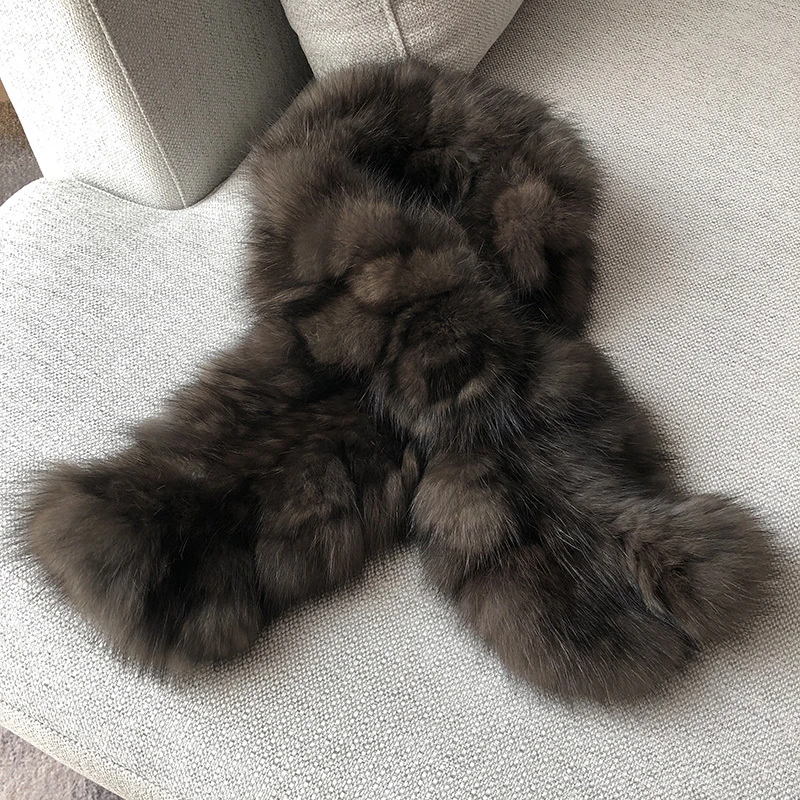 2020 Women\'s 100% Real Sable Fur Knitted Scarf Natural Mink Fur Scarves Lady Fashion Winter Wraps Neck Warmer with Flower Wider