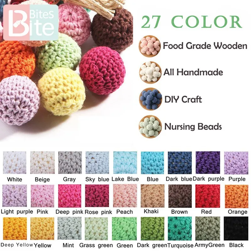 Bite Bites 15pcs 20/16 mm Wooden Crochet Bead Baby Teether Knit Beads Blank DIY Nursing Necklace Gifts Children'S Goods Bpa Free