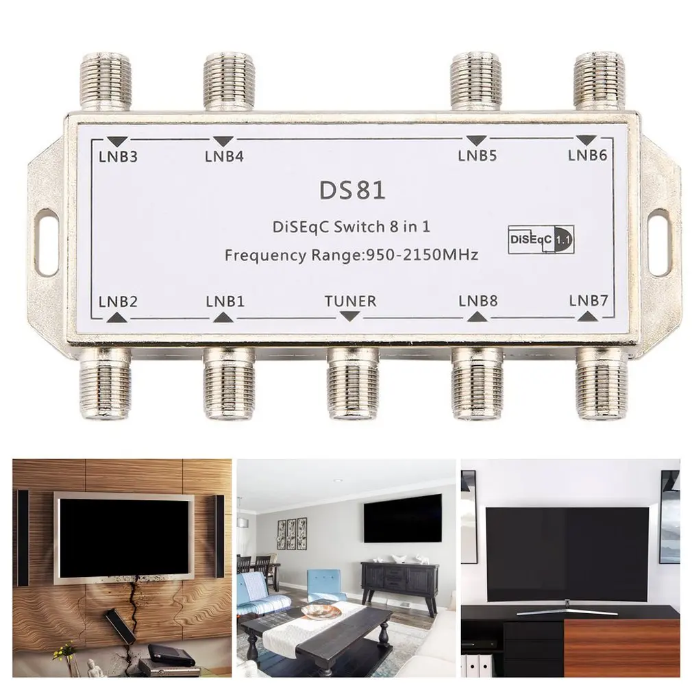 DS81 8 in 1 Satellietsignaal DiSEqC Switch LNB Ontvanger Multischakelaar Zware Zink gegoten Chrome Behandeld Drop Shipping 2020
