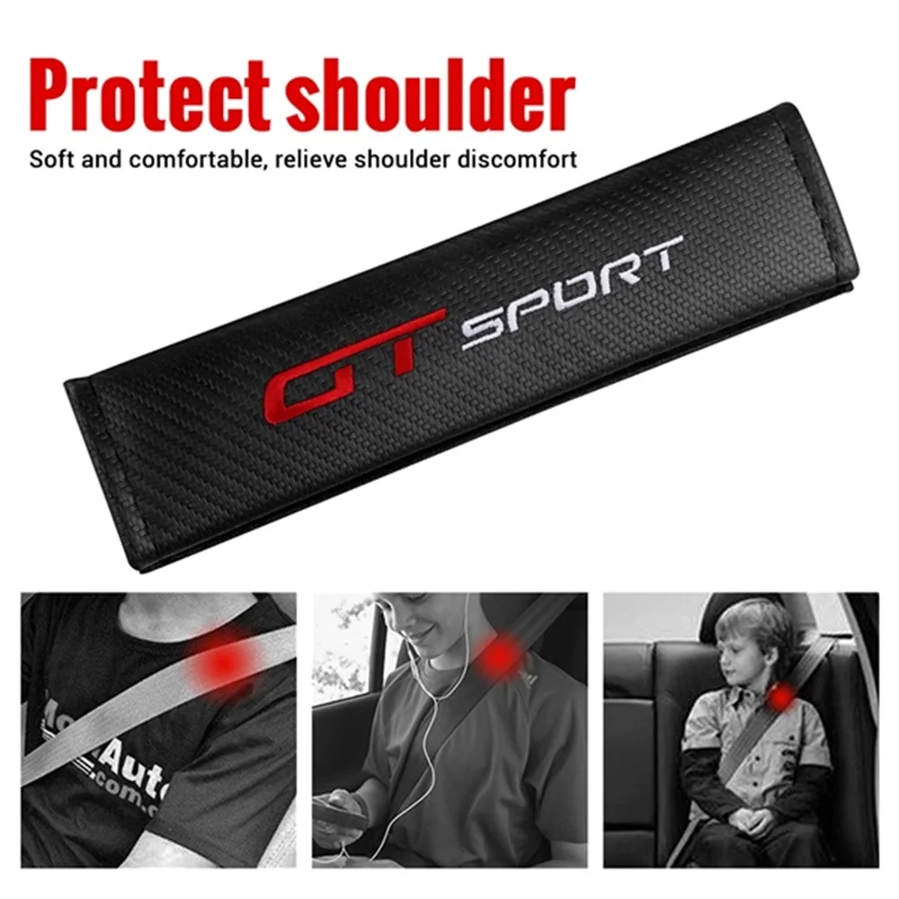 1/2PCS Carbon Fiber Car Sefety Seat Belt Cover for Child Adult Shoulder Protector Cushion GT Sport Emblem Car Interior Accessory