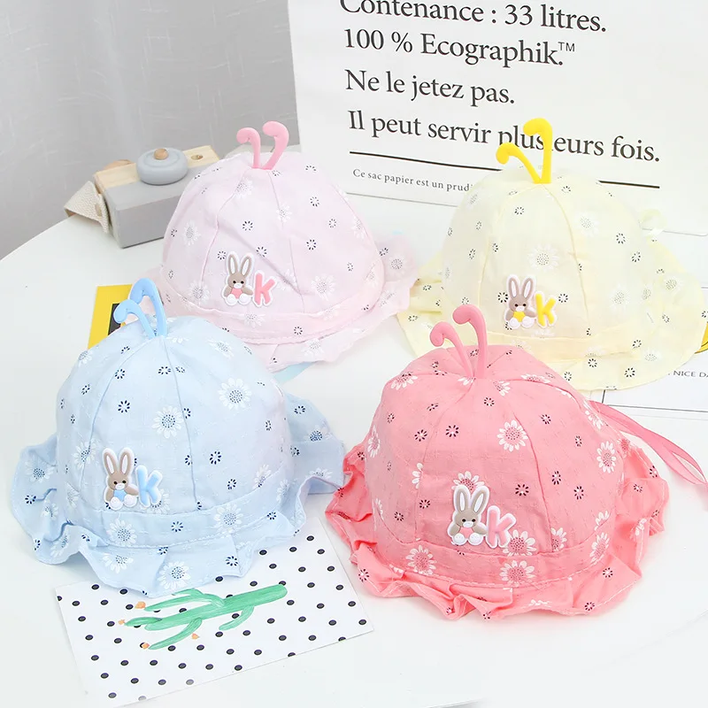 Soft Baby Sun Hat With Ears Cute Cartoon Baby Girls Bucket Hat Summer Brim Kids Hat Children Panama Beach Caps Bonnet