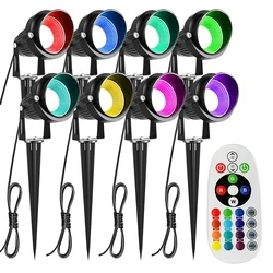 야외 RGB LED 정원 조명, RF 원격 제어 색상 변경, 방수 조경 조명, 경로 조명, COB 잔디 램프, 10W, 12V, 24V