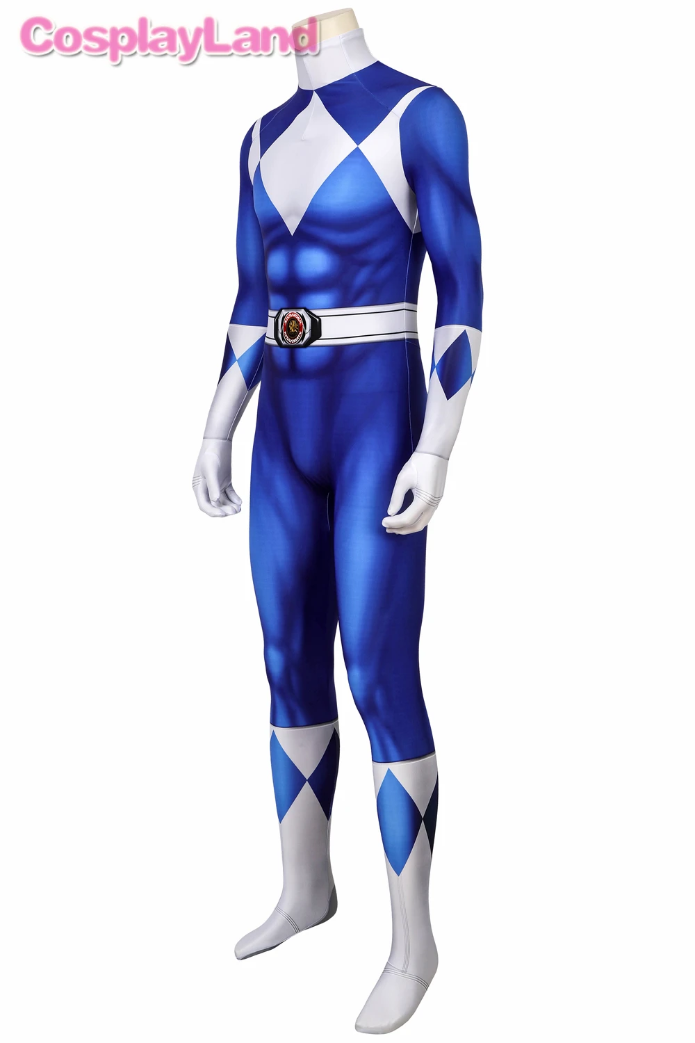 Disfraz de Tricera Blue Ranger para adultos, traje de superhéroe para Halloween, Zentai, mono azul, conjunto completo con máscara