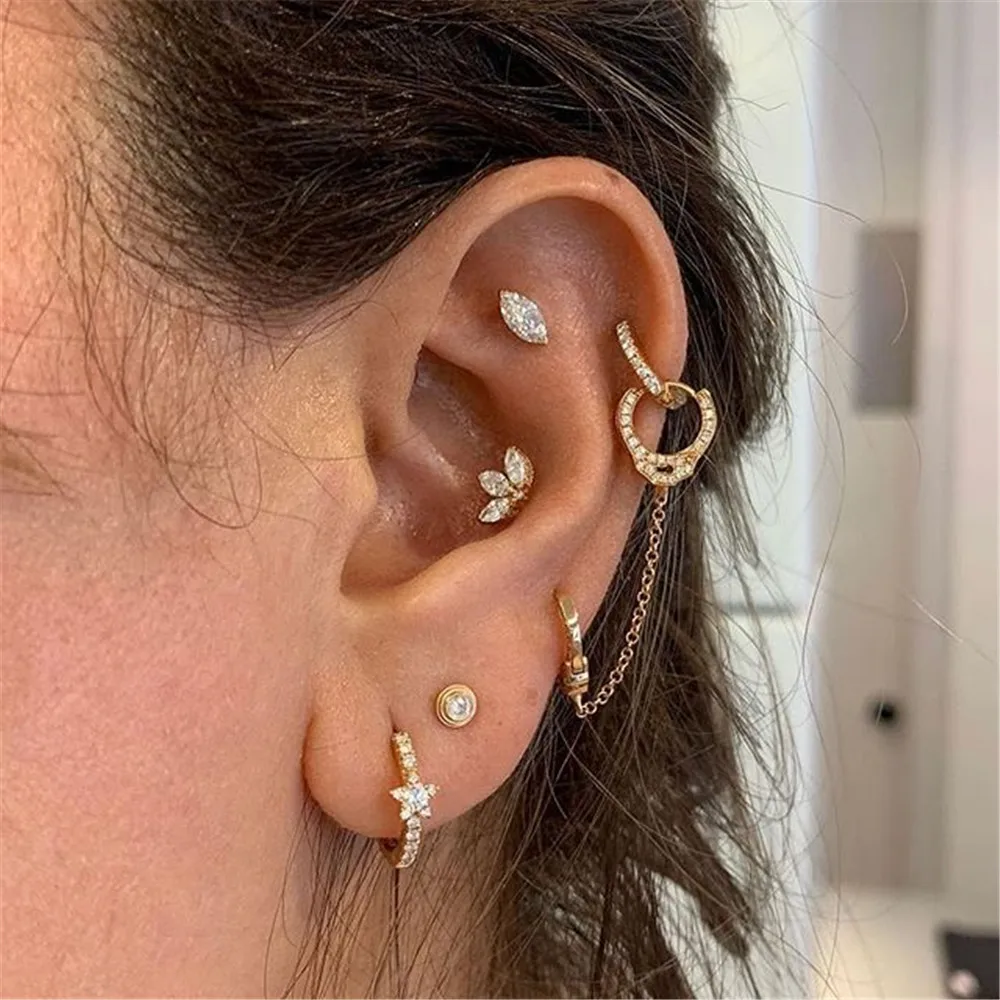 Kikichicc 925 Sterling Silver 8.5mm Handcuff Hoops Double Huggies Cuffs Chain Women CZ Zircon Earring Rock Punk Girl Jewelry