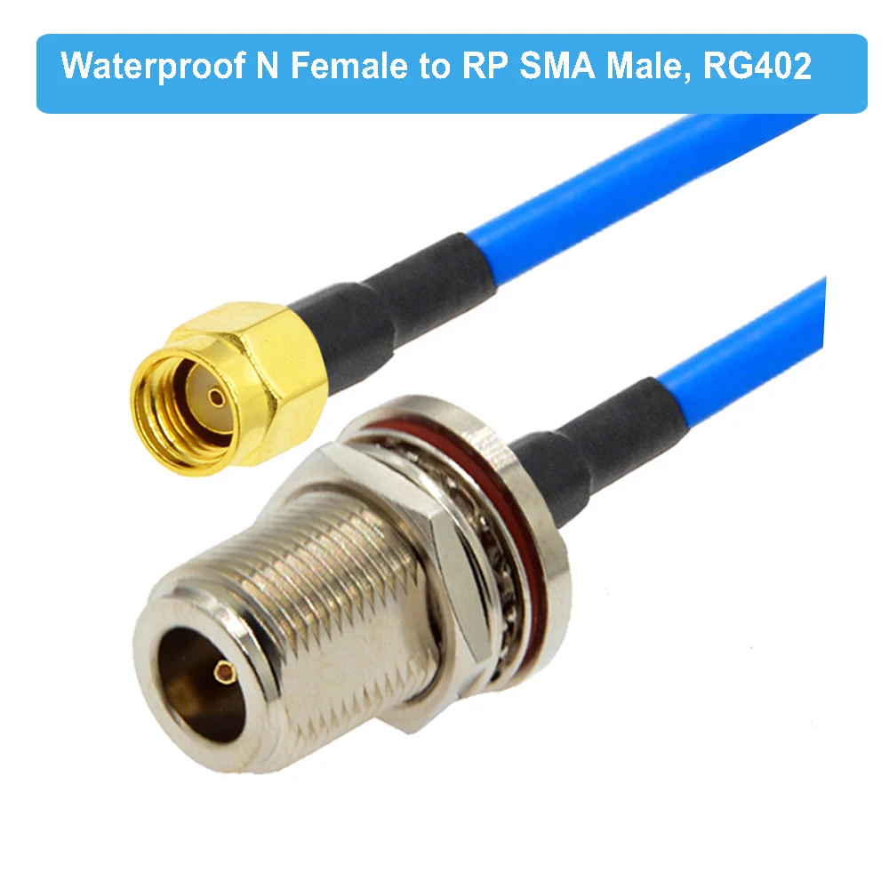 RP-SMA Male to N Female Waterproof Bulkhead RG402 Cable Semi-Flexible 50 Ohm Pigtail RF Jumper Radio Antenna Extension Cord