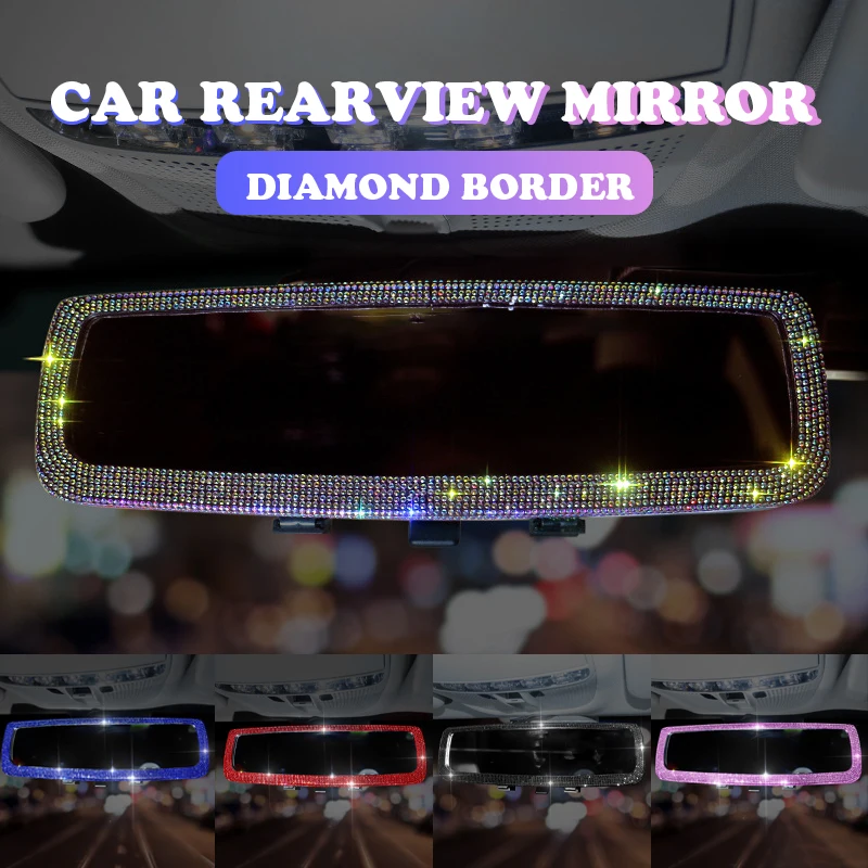 

Rhinestone Car Interior Rearview Mirror Auto Replacement Parts Decorative Rear Mirror Ornaments Car Accessories HD Makeup Mirror