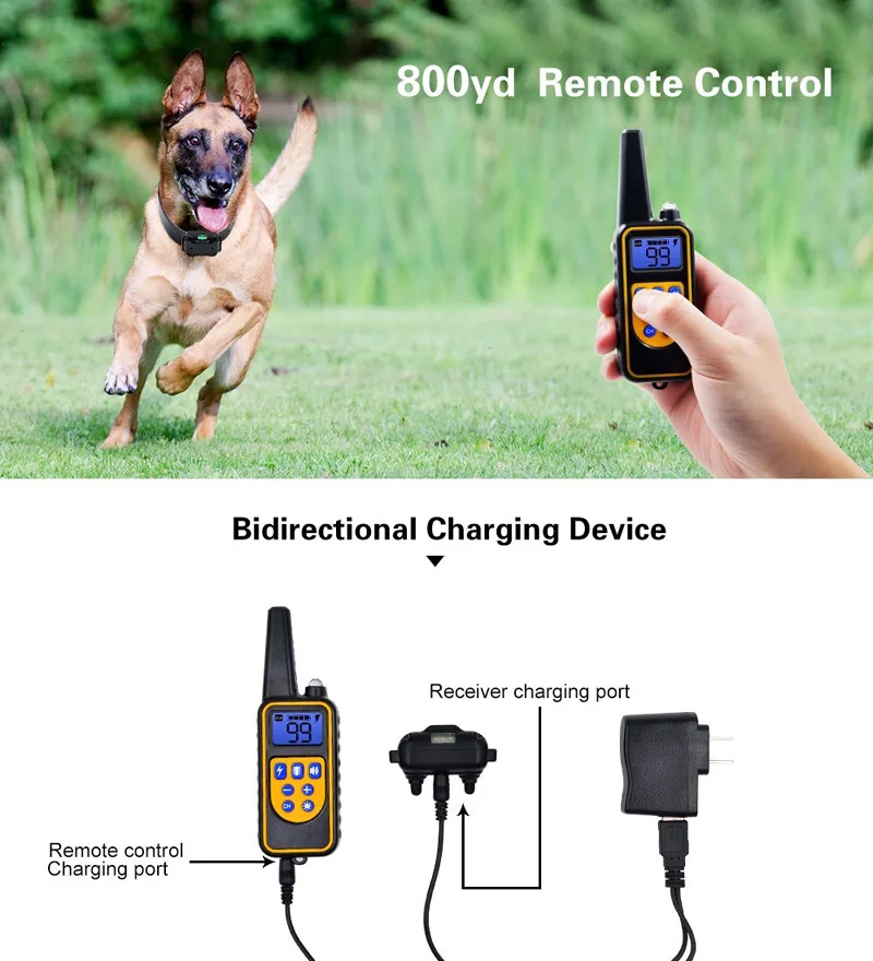 Electric Dog Training Collar, Pet Remote Control, Waterproof, Rechargeable, LCD Display, All Size, Shock Vibration Sound, 800m