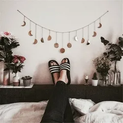 Moon Phase Display Decoration, Golden Moon Hanging Ornament Chains for Bedroom, Living Room, TV-Wall