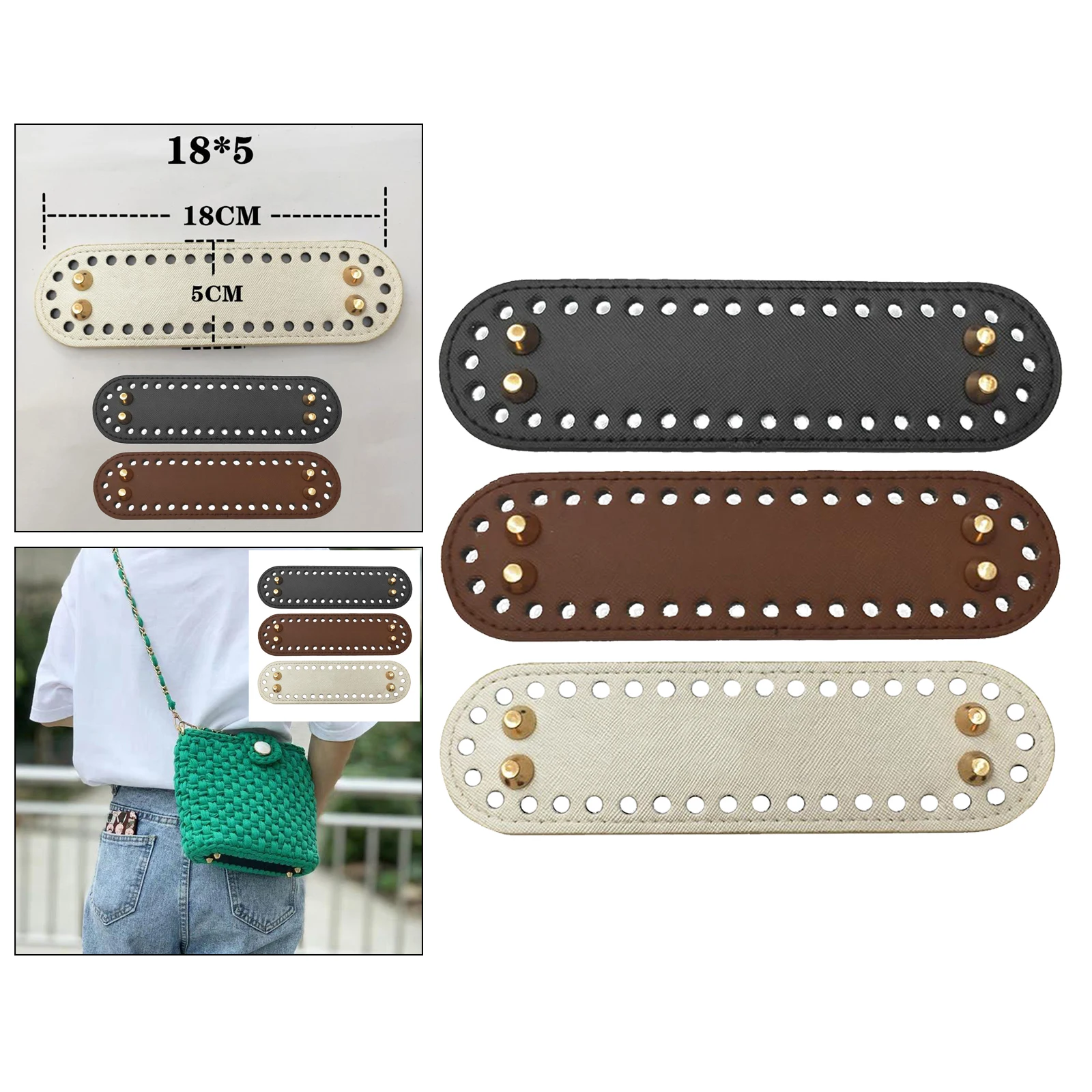 PU Leather Crochet Bag Bottom Oval Bottom for Bags Cushion Base with Holes DIY Accessories Nail Bottom Shaper Pad Weaving Bags