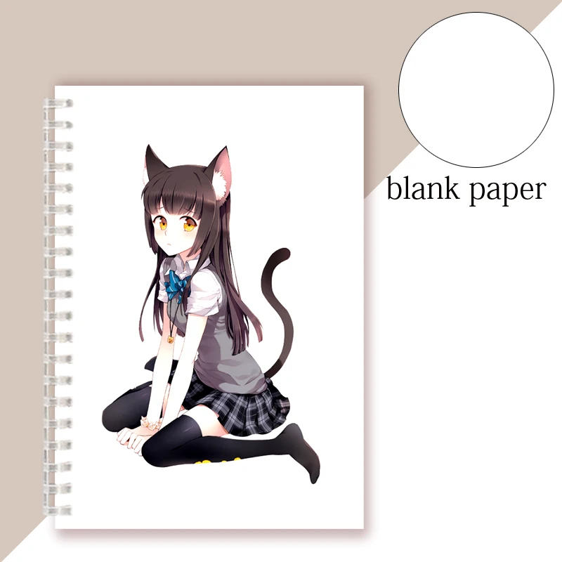 Anime Cat Girl Series Neko Spiral Notebook Stationery Binder Cute Note Book Anime Sketchbook COSPLAY Animal Fox For Women Gift