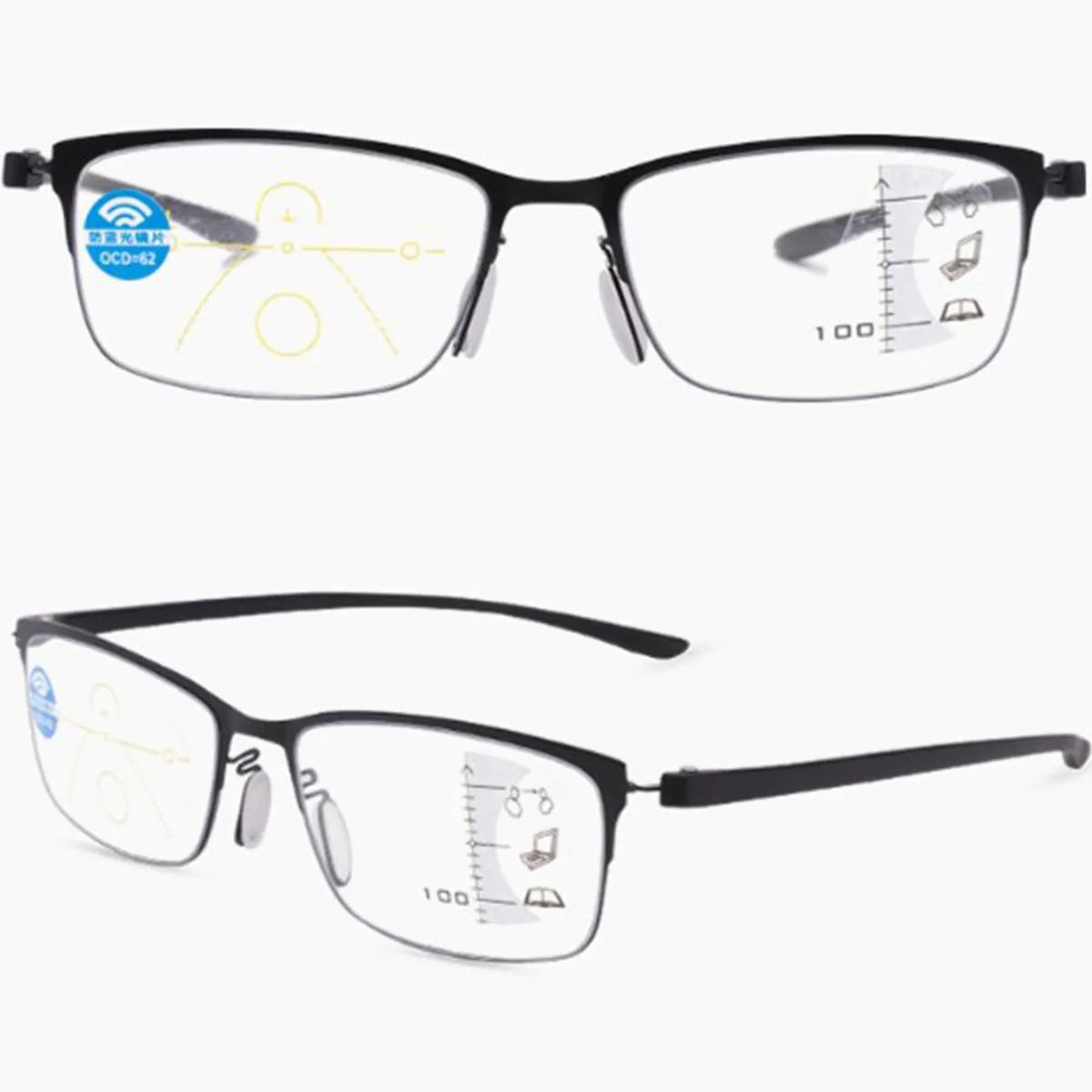 Unisex Progressive Multi-focus Reading Glasses Anti-blue Light Fashion Glasses