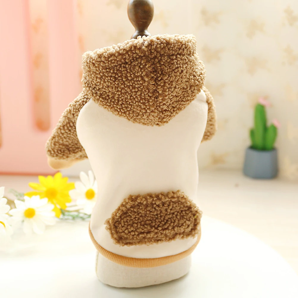 Hoodie for Small Dogs Winter Warm Pet Clothes Dog Cat Coffee Khaki Color Stitching Hoodie Plush Winter Warm Sweater Pet Supply