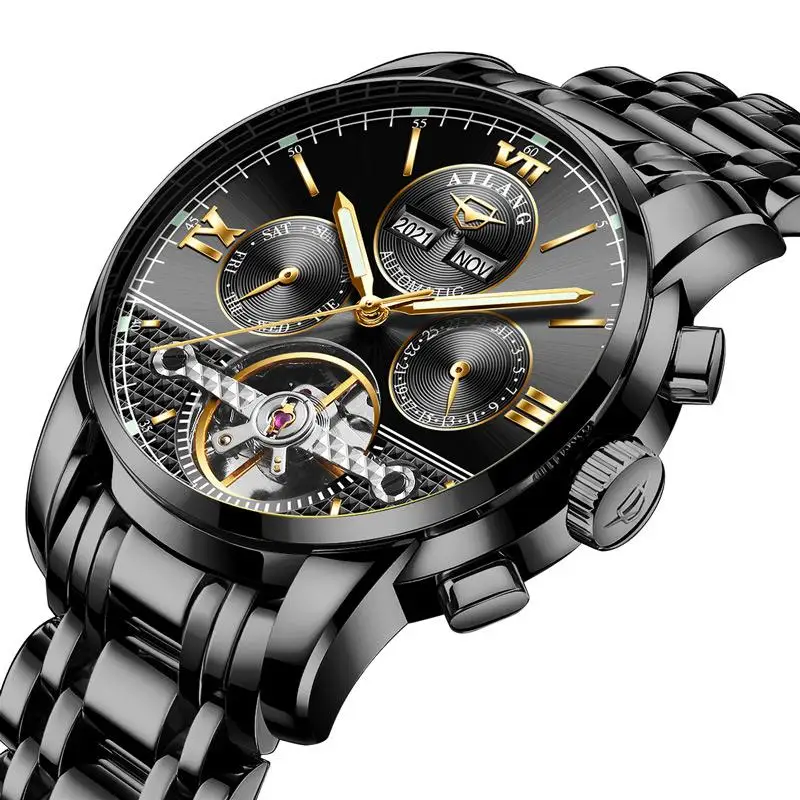 New watch men's automatic mechanical watch men's stainless steel strap multi-function full calendar business fashion watch