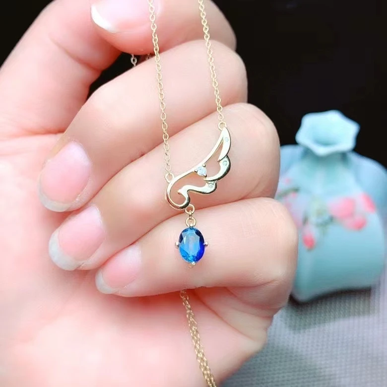 KJJEAXCMY fine jewelry 925 sterling silver inlaid Natural sapphire Women fresh elegant wing gem pendant necklace party gift new