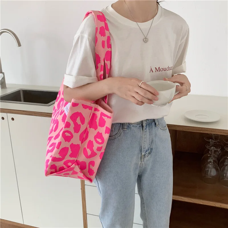 Pink Leopard Pattern Women Shoulder Bag Large Capacity Ladies Shopping Handbags Fashion Female Girls Travel Casual Tote 2021