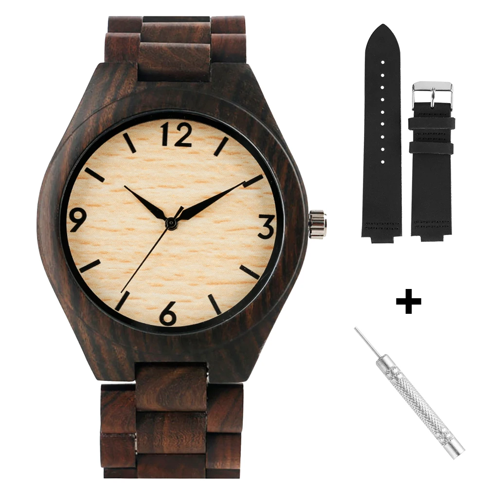 

Full Walnut Watches and Strap Set for Men Vintage Quartz Wristband Quick Release Genuine Leather Replacement Wristwatch Band